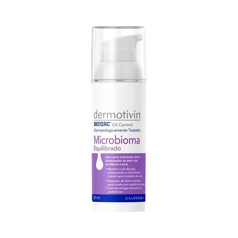 Dermotivin Benzac Oil Control Gel Creme Hidratante Microbioma Equilibrado Pele Com Acne 50ml