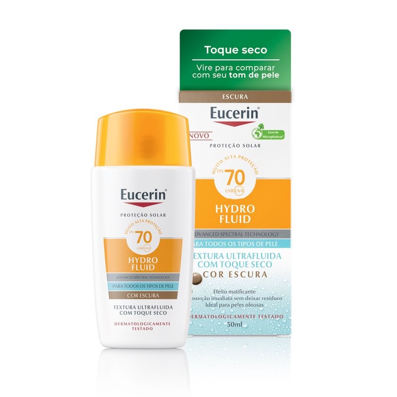 Protetor Solar Facial Eucerin Hydro Fluid Cor Escura Fps70 50ml