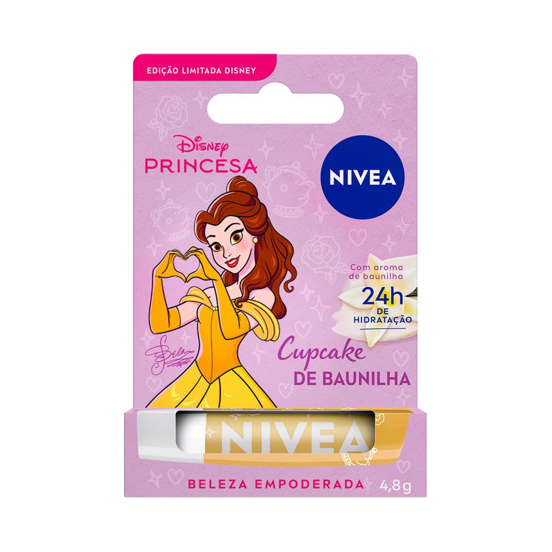 Nivea Hidratante Labial Cupcake De Baunilha Ed. Limitada Bela Disney Princesa 4,8g 24H De Hidratacao Para Os Labios