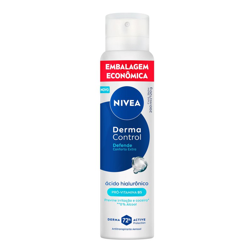 Antitranspirante Aerossol Acido Hialuronico Pro-vitamina B5 72H Nivea Derma Control Defende 200ml Spray Embalagem Economica
