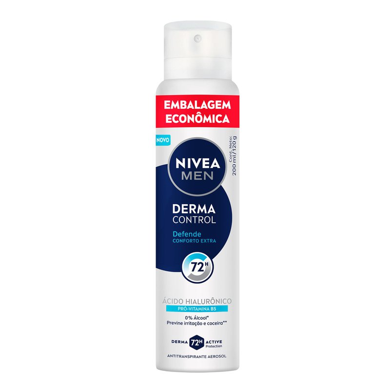 Antitranspirante Aerossol Acido Hialuronico Pro-vitamina B5 72H Nivea Men Derma Control Defende 200ml Spray Embalagem Economica