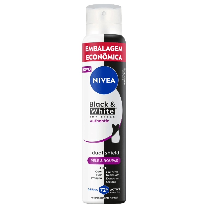 Antitranspirante Aerosol Black & White Authentic Invisible Feminino Nivea 72H Derma Active 200ml
