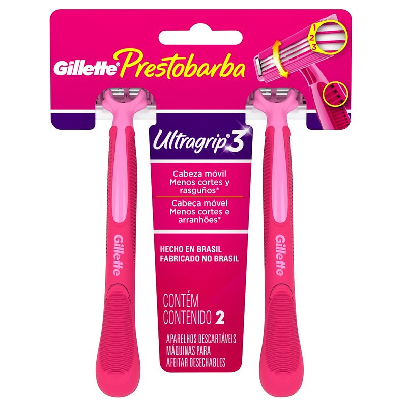 Aparelho Depilatorio Descartavel Gillette Prestobarba Ultragrip 3 Com 2 Unidades