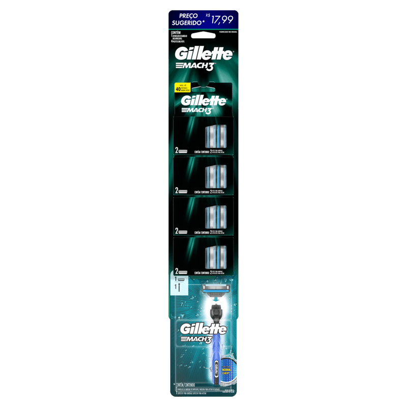 Aparelho De Barbear Gillette Mach3 Acqua Grip Com 4 Cargas Com 2 Unidades Cada