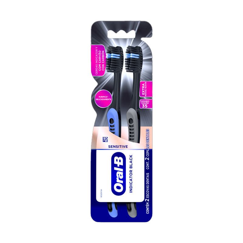 Escova Dental Oralb Indicator Sensitive Black Com Carvao Com 2 Unidades