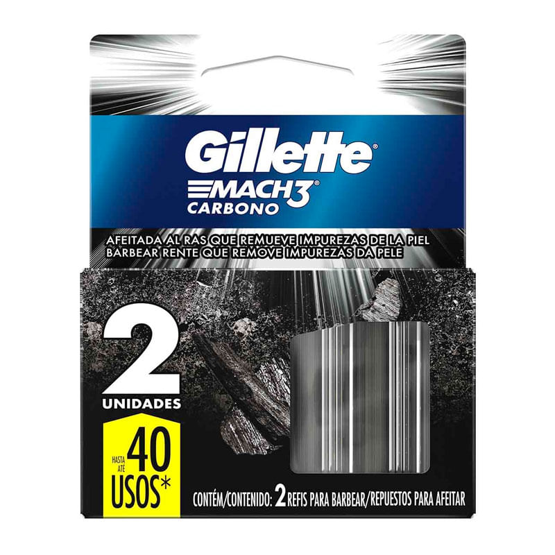 Carga Para Aparelho De Barbear Gillette Mach3 Carbono Com 2 Unidades