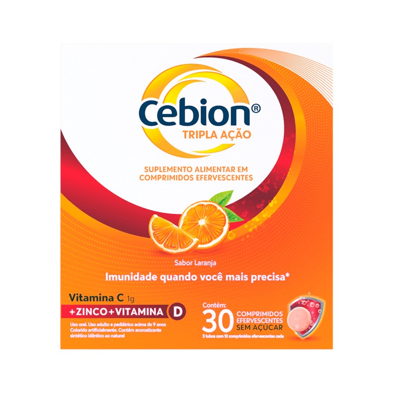 Cebion Tripla Açao Sabor Laranja 1g c/30 Comprimidos Efervescentes
