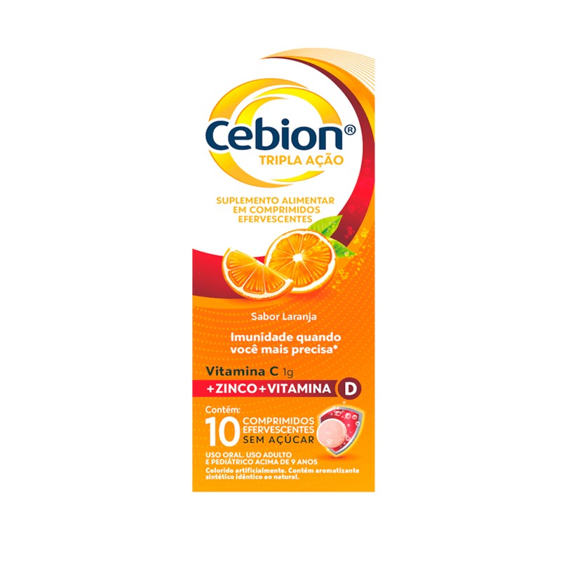 Cebion Tripla Acao Sabor Laranja 1g c/10 Comprimidos Efervescentes