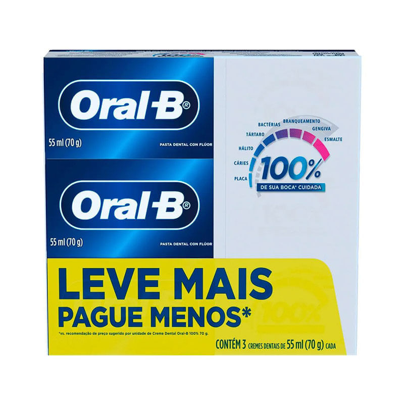 Pack Creme Dental Com Fluor Oral-B Caixa 3 Unidades 70g Cada Leve Mais Pague Menos