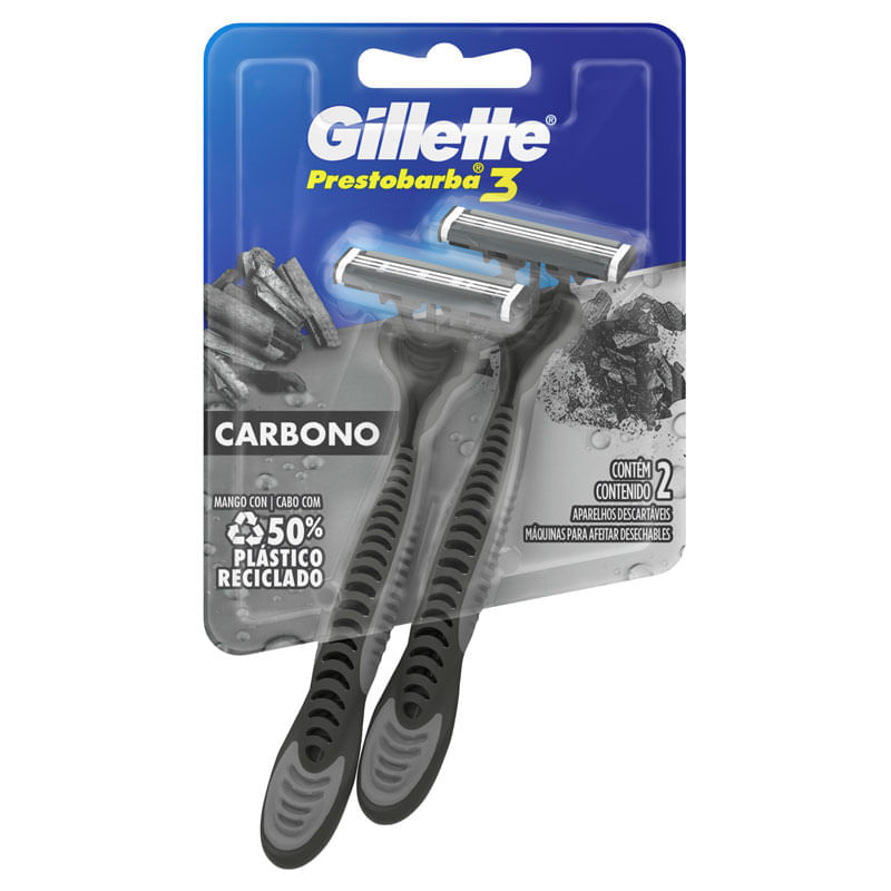 Aparelho De Barbear Descartavel Gillette Prestobarba 3 Carvao Ativado 2 Unidades