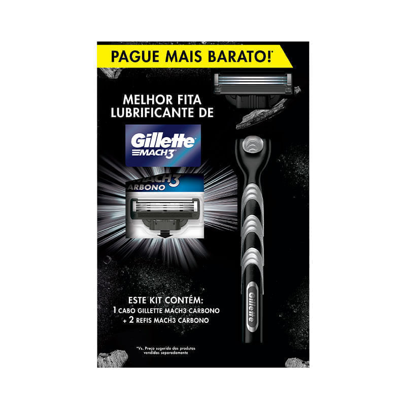 Kit 1 Aparelho Mach 3 Carb + 2 Carga Mach3 Carbono Pague Mais Barato