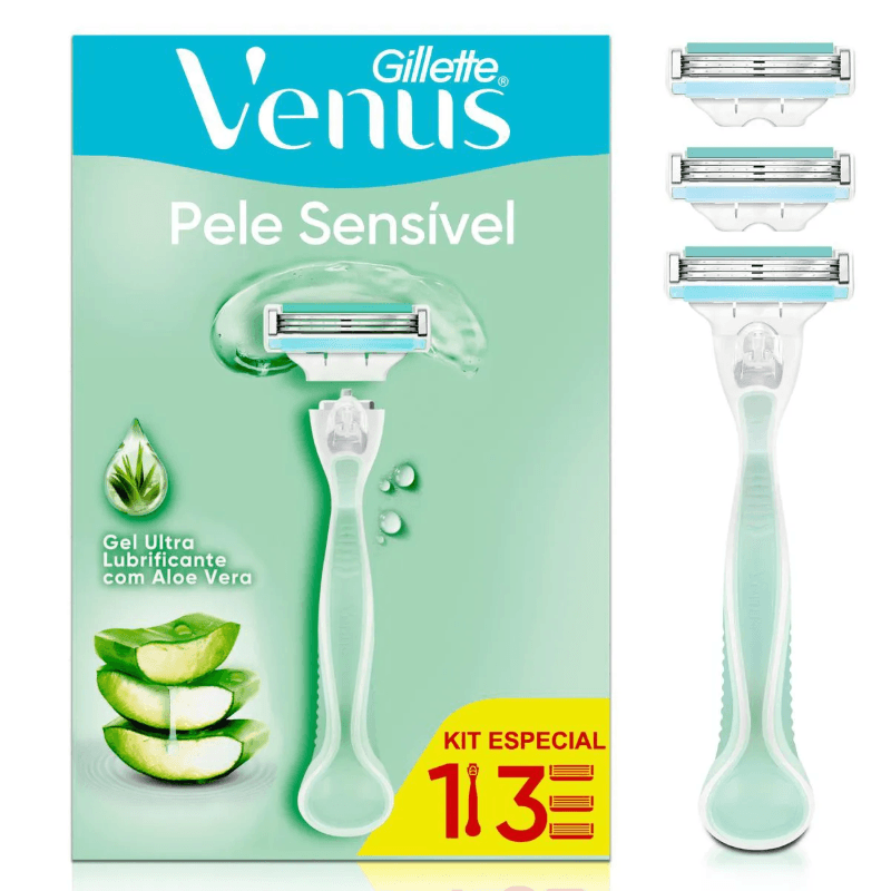 Aparelho Depilatorio Recarregavel + 3 Cargas Para Barbear Gillette Venus Pele Sensivel