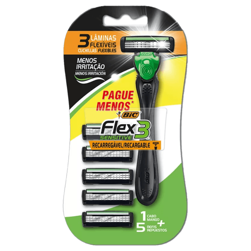 Aparelho De Barbear Bic Flex 3 Sensitive 1 Aparelho 5 Refis