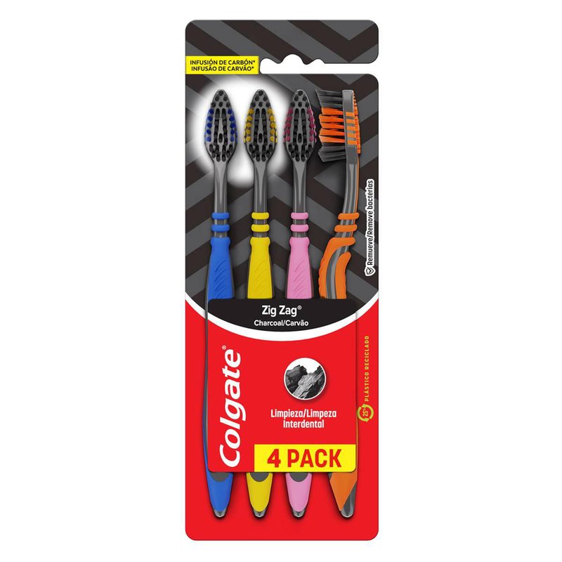Escova Dental Media Infusao De Carvao Colgate Zig Zag 4 Unidades