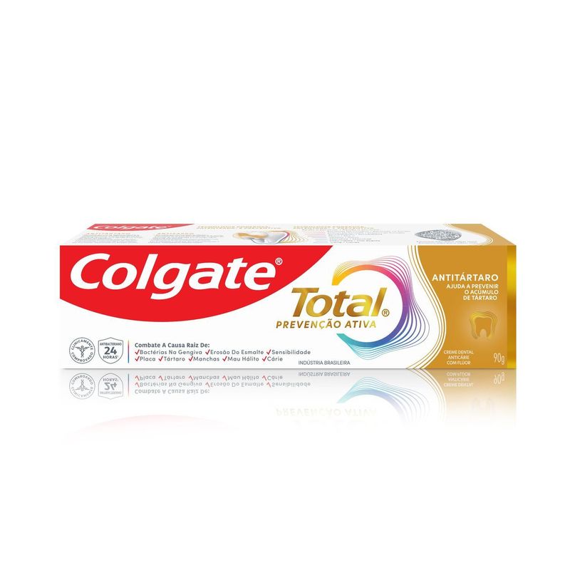 Creme Dental Anticarie Com Fluor Colgate Total Prevencao Ativa Antitartaro Caixa 90g
