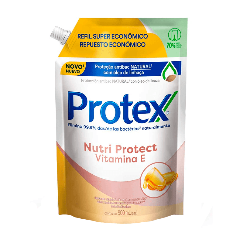Sabonete Liquido Para As Maos Antibacteriano Com Oleo De Linhaca Protex Nutri Protect Vitamina E Sache 900ml Refil Super Economico
