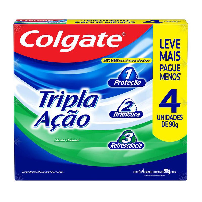 Pack Creme Dental Anticarie Com Fluor E Calcio Menta Original Colgate Tripla Açao Caixa 4 Unidades De 90g Cada Leve Mais Pague Menos