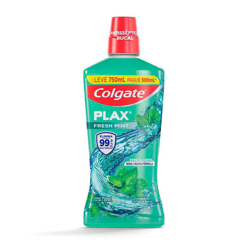 Enxaguante Bucal Plax Fresh Mint Sem Alcool Colgate Leve 750ml Pague 500ml