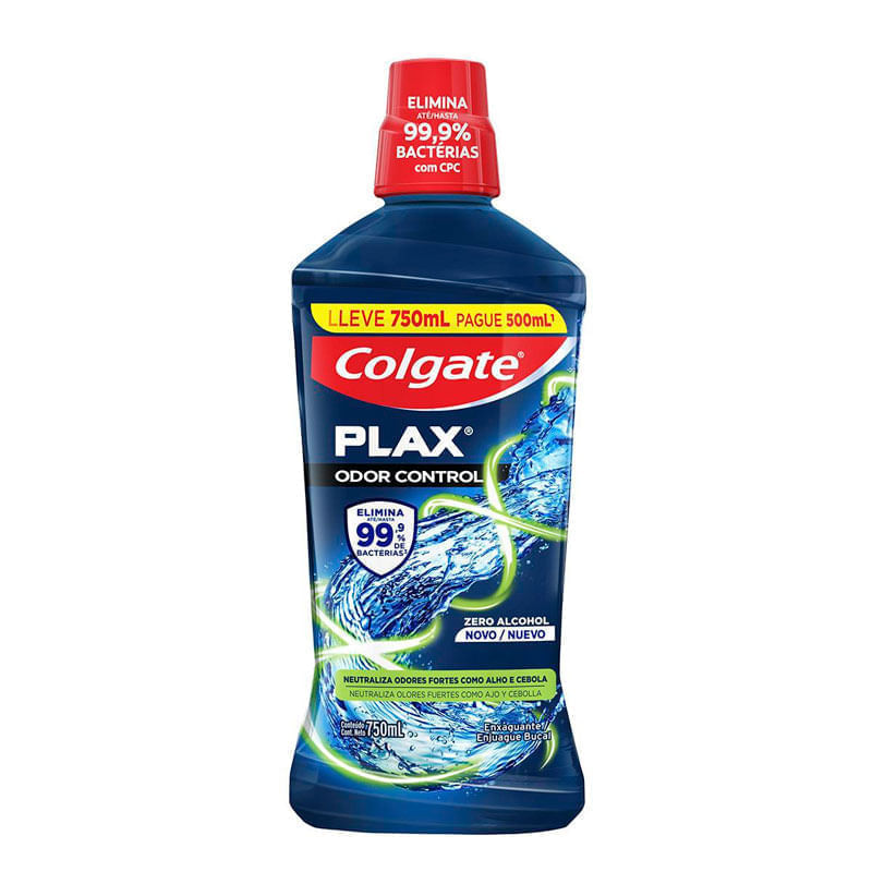 Enxaguante Bucal Plax Odor Control Sem Alcool Colgate Leve 750ml Pague 500ml