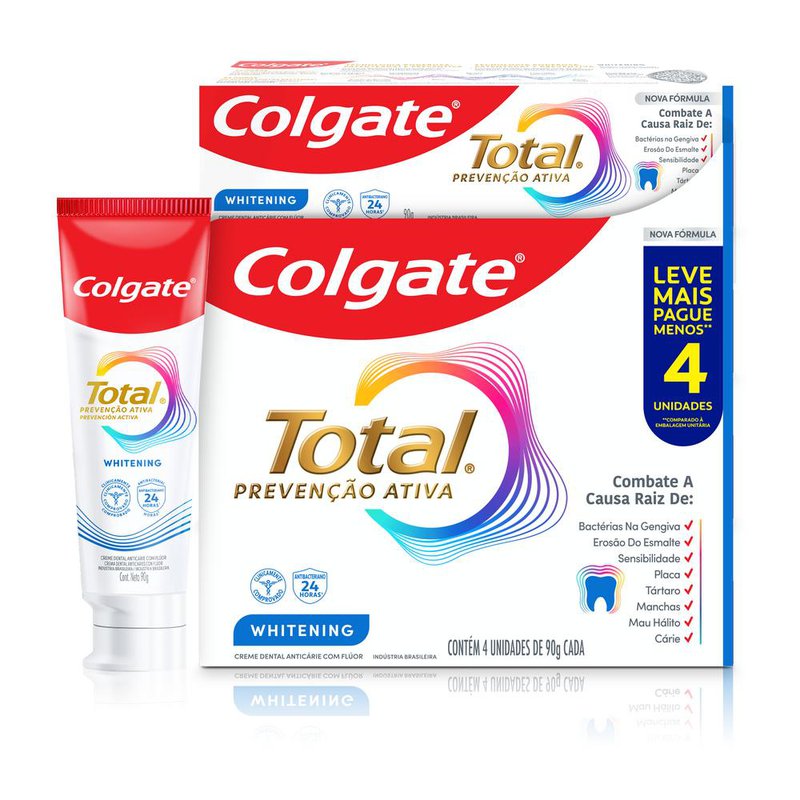 Pack Creme Dental Colgate Total 12 Whitening Caixa 4 Unidades 90g Cada