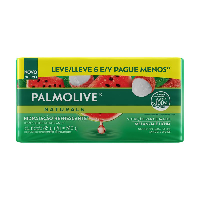Pack Sabonete Em Barra Hidratacao Refrescante Melancia E Lichia Palmolive Naturals Envoltorio 510g 6 Unidades 85g Cada