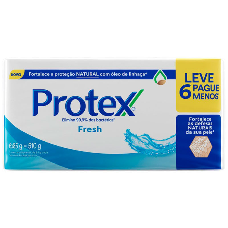 Pack Sabonete Em Barra Antibacteriano Fresh Com Oleo De Linhaca Protex Envoltorio 510g Leve 6 Pague Menos 85g Cada