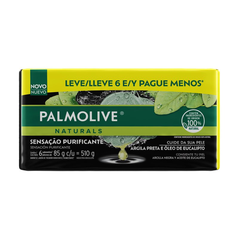 Pack Sabonete Barra Sensacao Purificante Argila Preta E Oleo De Eucalipto Palmolive Naturals Envoltorio 510g 6 Unidades De 85g Cada Leve Mais Pague Menos