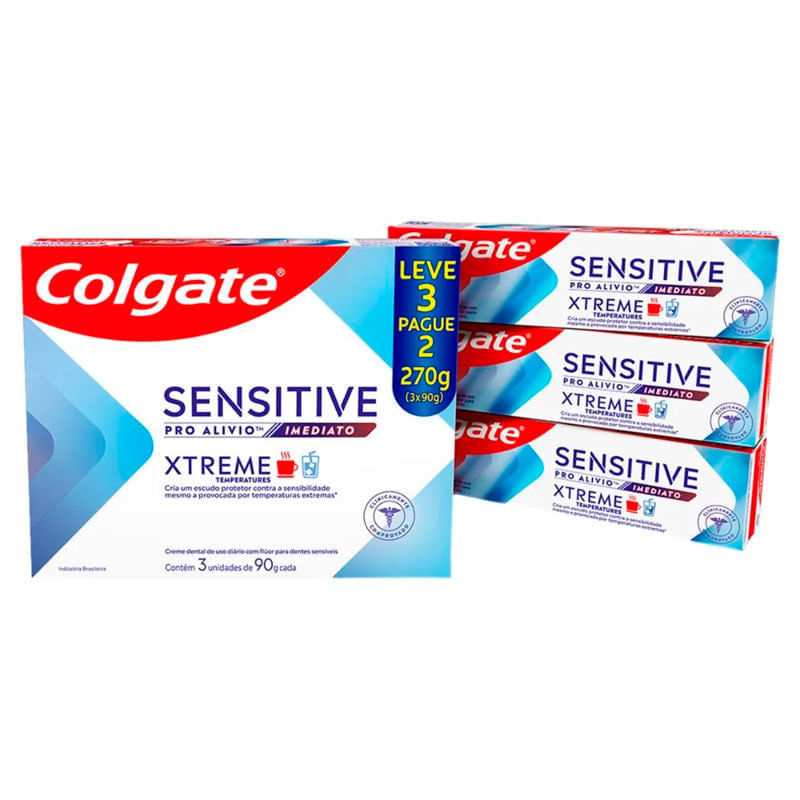 Pack Creme Dental Com Fluor Xtreme Temperatures Colgate Sensitive Pro Alivio Imediato Caixa 270g Leve 3 Pague 2 Unidades De 90g Cada