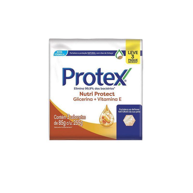 Pack Sabonete Em Barra Antibacteriano Protex Nutri Protect Glicerina + Vitamina E Envoltorio 255g 3 Unidades De 85g Cada Leve Mais P Ague Menos
