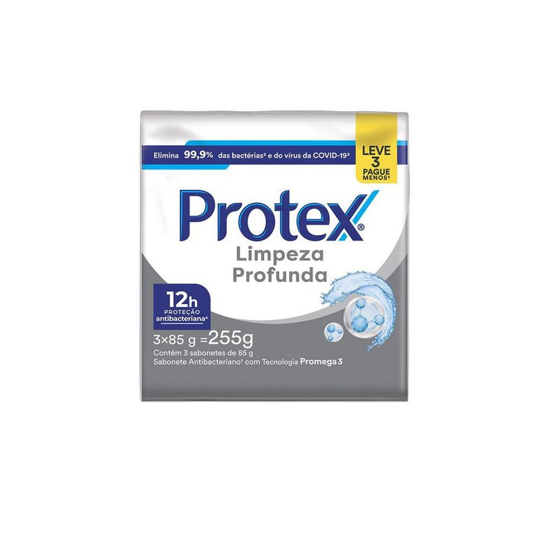 Pack Sabonete Em Barra Antibacteriano Protex Limpeza Profunda Envoltorio 255g 3 Unidades De 85g Cada Leve Mais Pague Menos