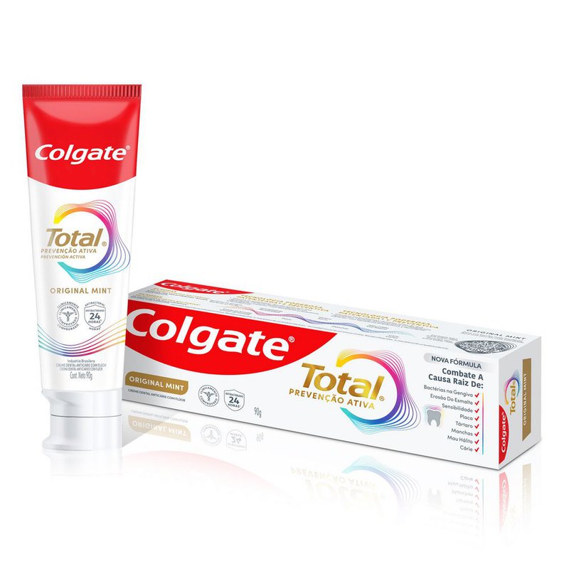 Creme Dental Anticarie Com Fluor Original Mint Colgate Total Prevençao Ativa Caixa 90g