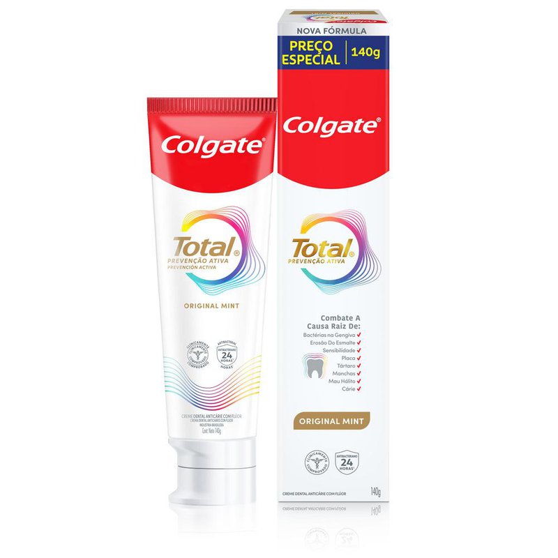 Creme Dental Anticarie Com Fluor Original Mint Colgate Total Prevencao Ativa Caixa 140g Preço Especial