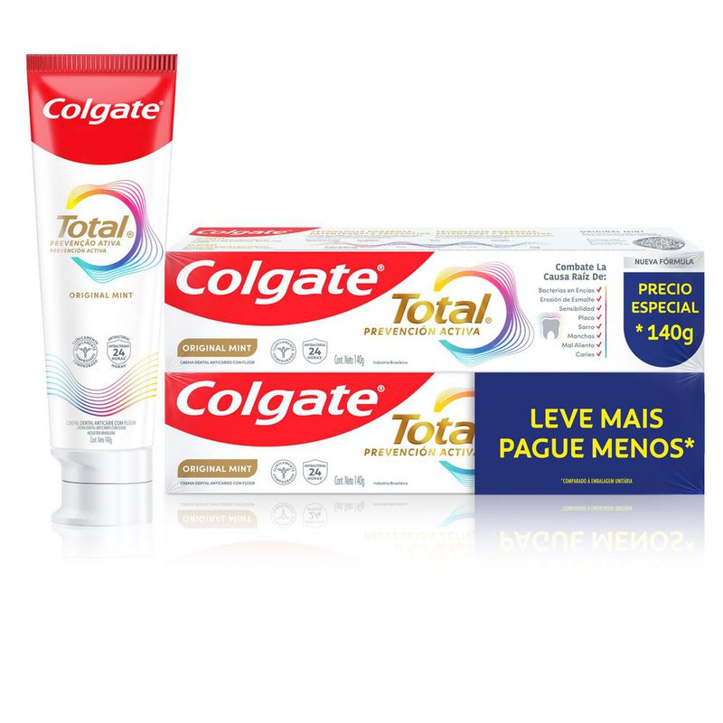 Pack Creme Dental Anticarie Com Fluor Original Mint Colgate Total Prevençao Ativa Caixa 2 Unidades 140g Cada Leve Mais Pague Menos