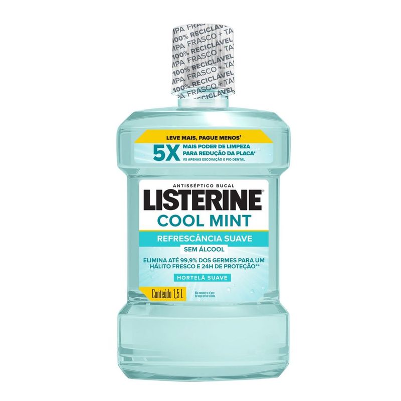 Listerine Antisséptico Menta Suave Zero Alcool Leve 1500ml Pague 750ml