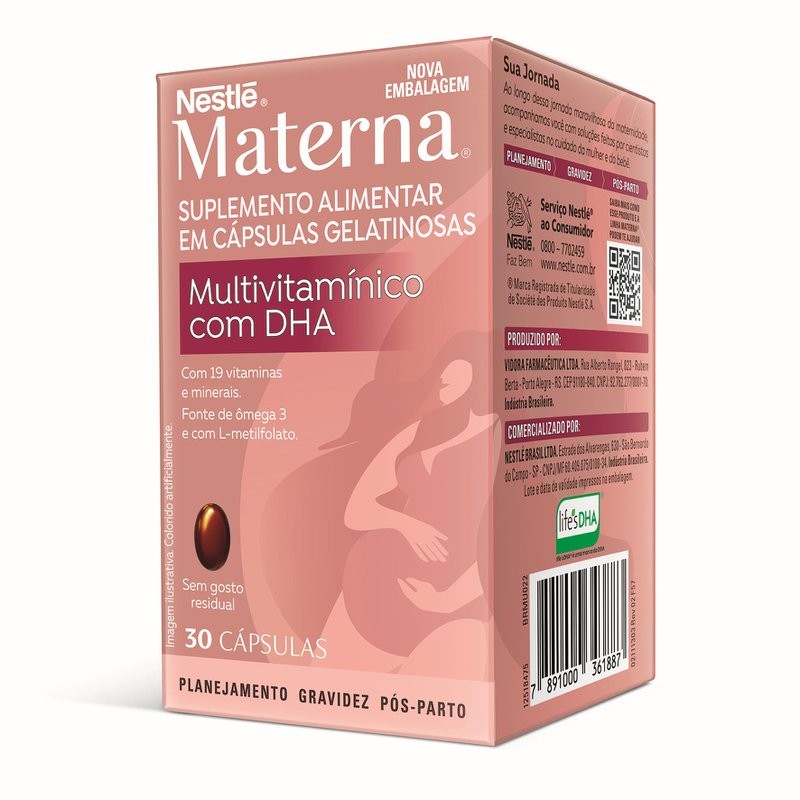 Materna Dha Suplemento Alimentar Multivitaminico Nestle 30 Caps Gel
