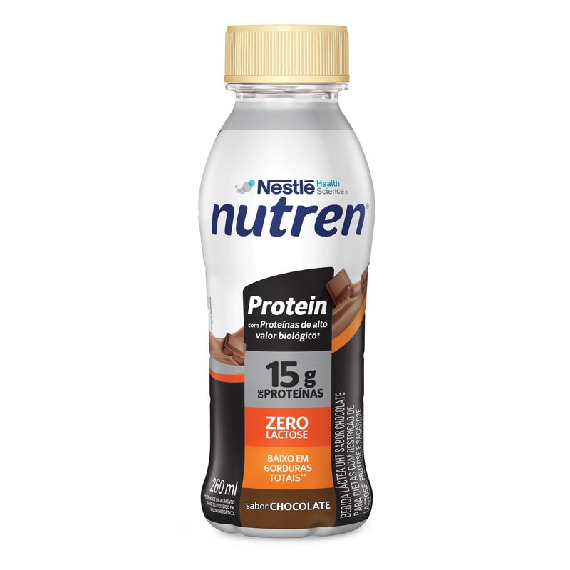 Bebida Lactea UHT 15g De Proteinas Chocolate Zero Lactose Para Dietas Com Restricao De Lactose, Frutose E Sacarose Nutren Protein Fr Asco 260ml