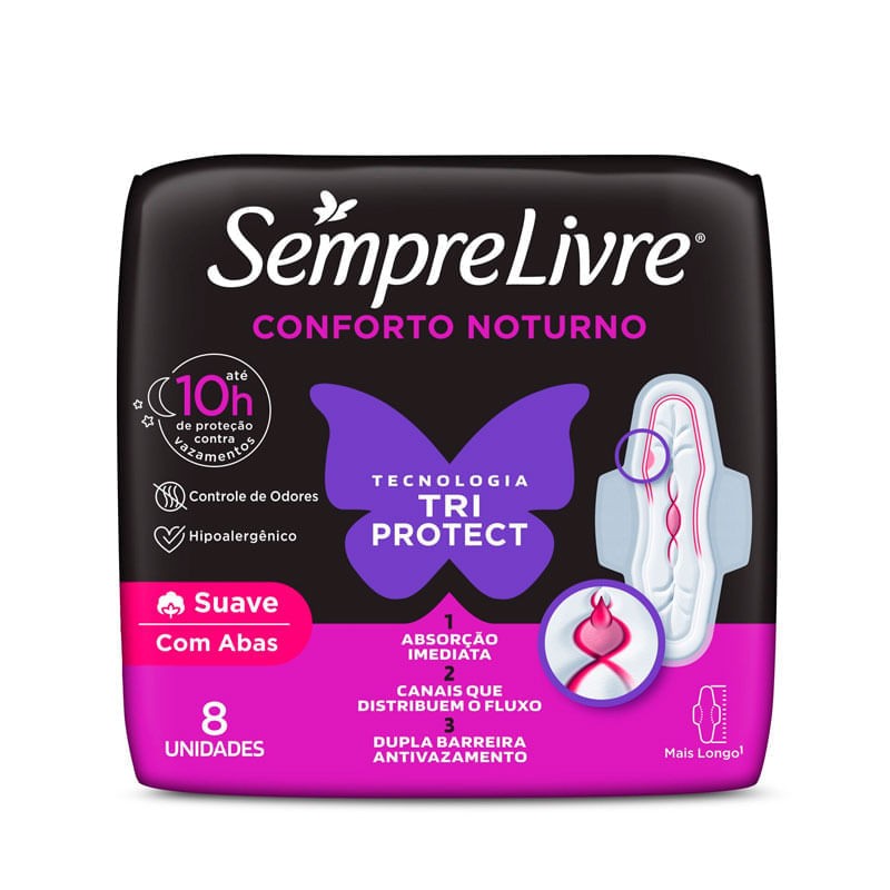 Absorvente S Livre Noturno com Abas 8 Suave