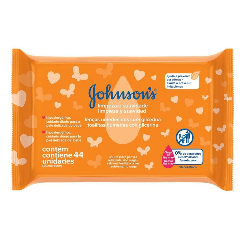 Lenco J&J Baby Toalha Umedecida Limpeza E Suavidade Com 44