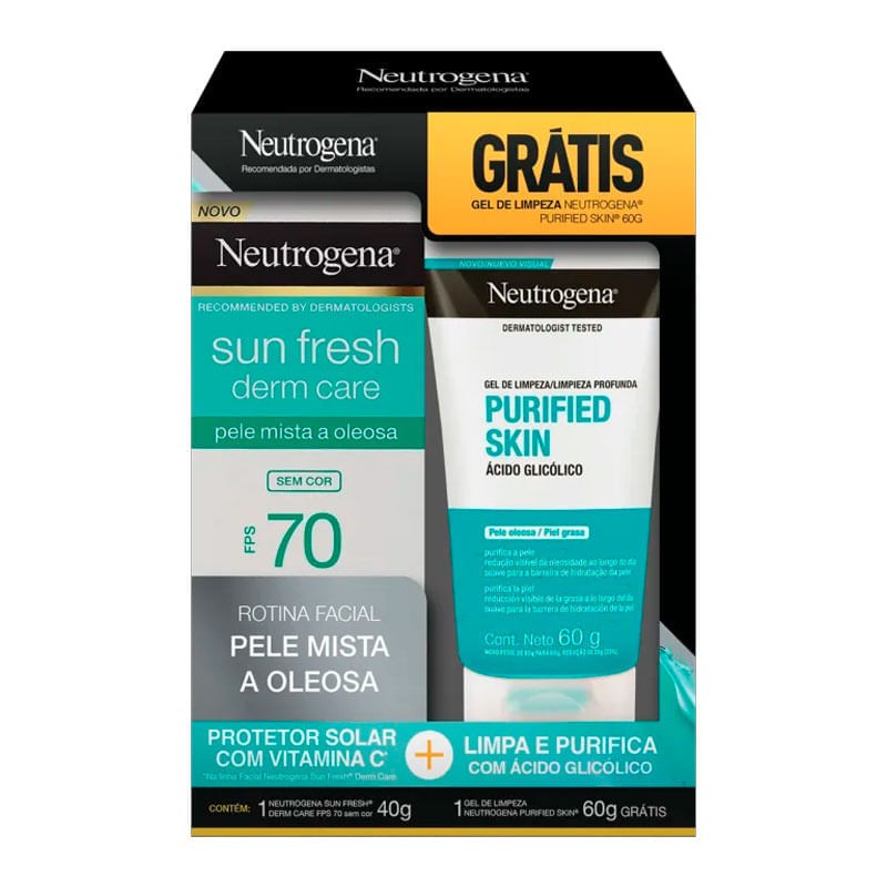 Pack Protetor Solar Neutrogena Sun Fresh Dermacare Facial Fps70 S/cor 40g+ Gratis Sabonete Liq Purified Skin 80g