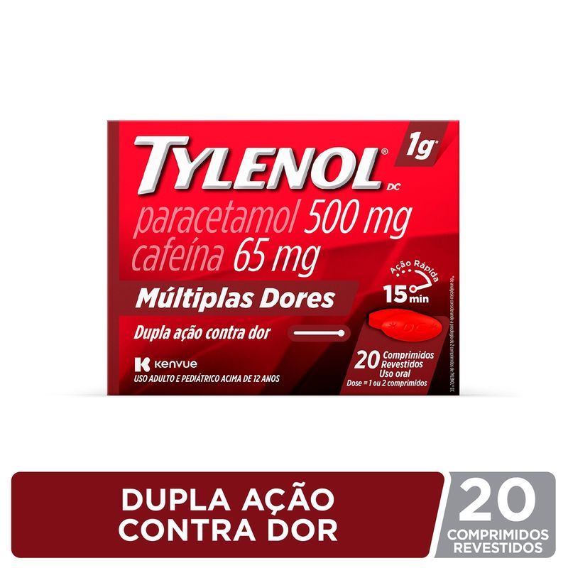 Tylenol Dc 500mg + 65mg Multiplas Dores Caixa 20 Comprimidos Revestidos