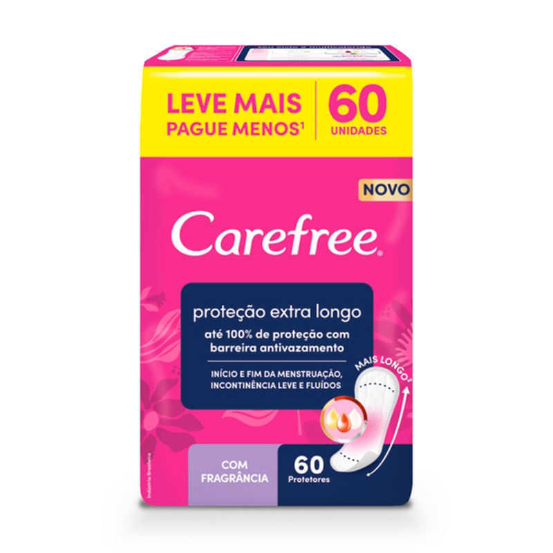 Protetor Diario Carefree Extra Longo Com Fragrancia 60 Unidades