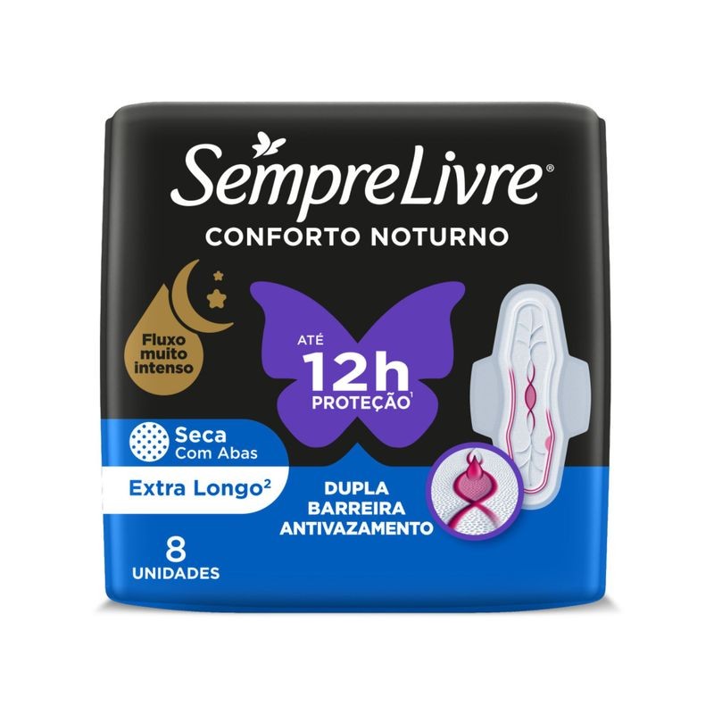 Absorvente S Livre Noturno com Abas 8 Seca