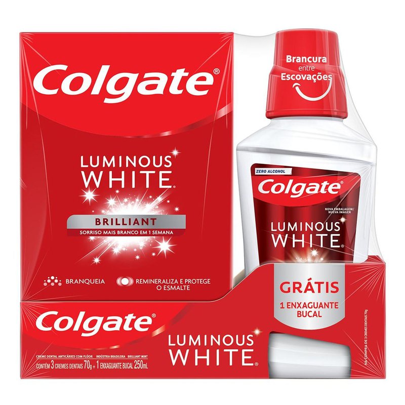 Creme Dental Colgate Luminous White 70g Com 3 + 1 Enxaguante