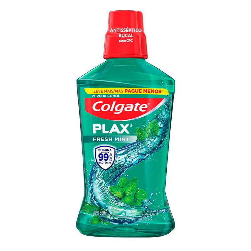 Enxaguante Bucal Plax Fresh Mint Sem Alcool Colgate Leve 500ml Pague 350ml
