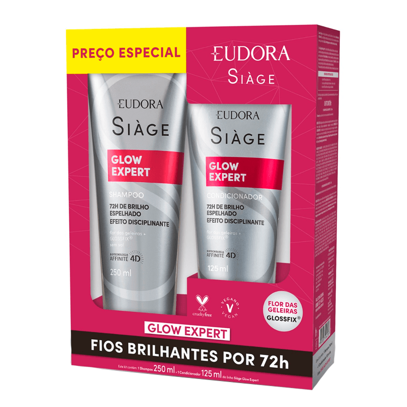 Pack Shampoo 250ml + Condicionador 125ml Glow Expert Eudora Siage