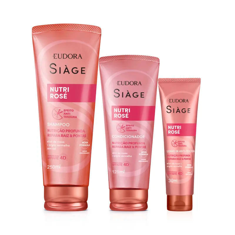 Pack Shampoo 250ml + Condicionador 125ml + Leave-in 30ml Nutri Rose Siage Eudora