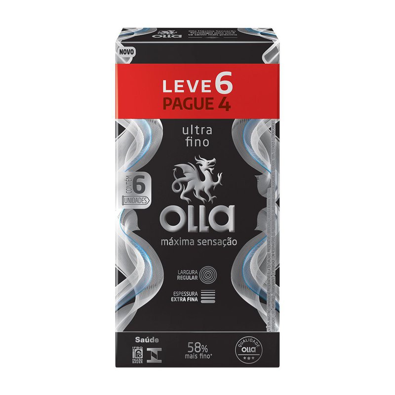 Preservativo Masculino Lubrificado Maxima Sensacao Ultra Fino Olla Caixa Leve 6 Pague 4 Unidades