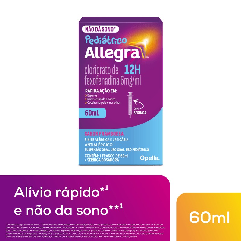 Allegra Pediatrico Suspensão 60ml c/dosador Seringa