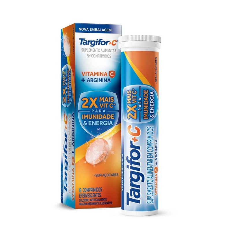 Targifor + C 1g Vitamina C Imunidade E Energia 16 Comprimidos Efervescentes