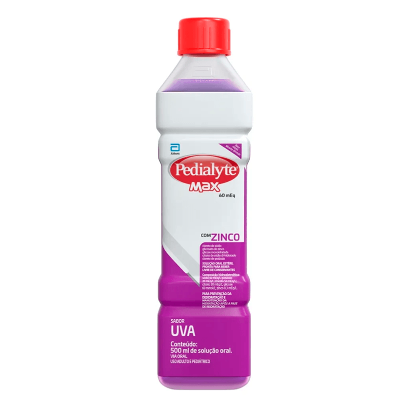 Repositor Hidroeletrolítico Com Zinco Uva Pedialyte Max Garrafa 500ml Soluçao Oral Esteril